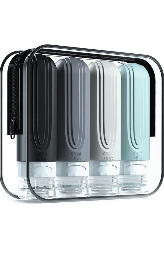 Leak-Proof Silicone Travel Bottles Set – TSA Approved Refillable Containers (4 Pack – Grey)